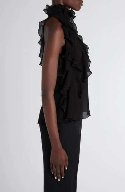 Alexander Mcqueen Cut-out Top In Silk Georgette With Ruffles Tops Black