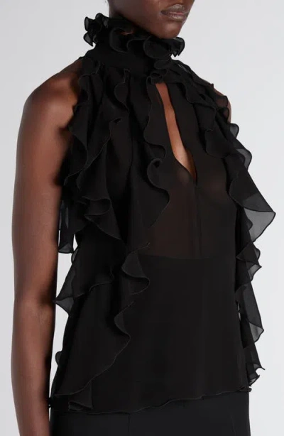 Alexander Mcqueen Cut-out Top In Silk Georgette With Ruffles Tops Black
