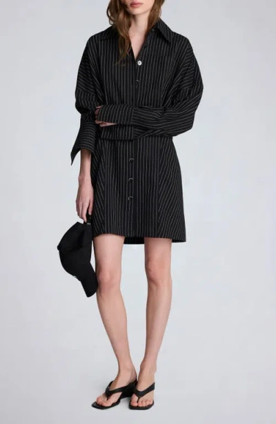 Kenneth Cole Pinstripe Long Sleeve Shirtdress In Black