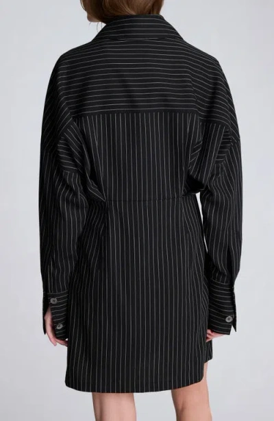 Kenneth Cole Pinstripe Long Sleeve Shirtdress In Black