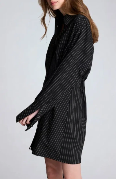 Kenneth Cole Pinstripe Long Sleeve Shirtdress In Black