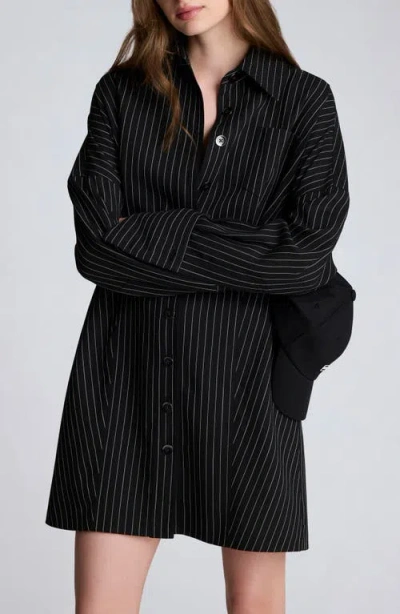 Kenneth Cole Pinstripe Long Sleeve Shirtdress In Black