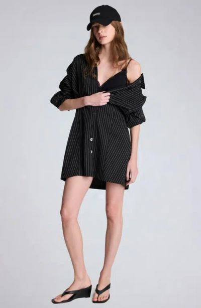 Kenneth Cole Pinstripe Long Sleeve Shirtdress In Black