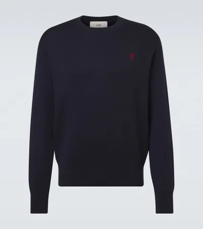 Ami Alexandre Mattiussi Ami Paris Men Blue Crewneck Sweater With Adc Embroidery On The Front In Wool Blend Man