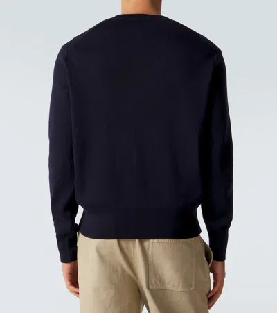 Ami Alexandre Mattiussi Ami Paris Men Blue Crewneck Sweater With Adc Embroidery On The Front In Wool Blend Man