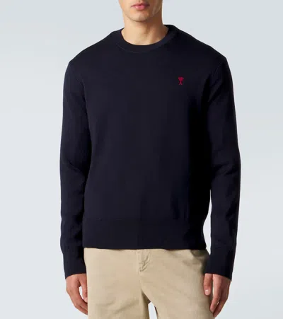 Ami Alexandre Mattiussi Ami Paris Men Blue Crewneck Sweater With Adc Embroidery On The Front In Wool Blend Man