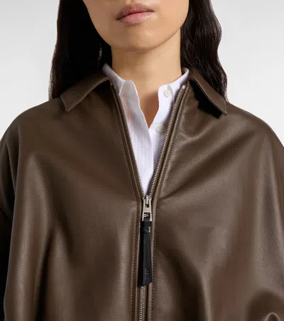 Loewe Womens Dark Green Draped Pointed-collar Leather Jacket In Brown