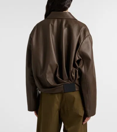 Loewe Womens Dark Green Draped Pointed-collar Leather Jacket In Brown