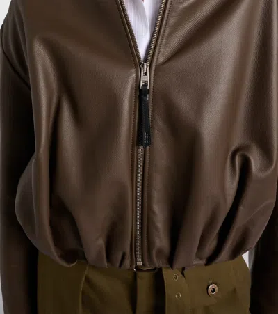 Loewe Womens Dark Green Draped Pointed-collar Leather Jacket In Brown