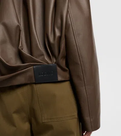 Loewe Womens Dark Green Draped Pointed-collar Leather Jacket In Brown