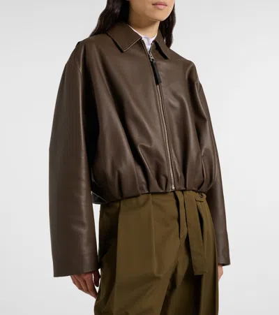 Loewe Womens Dark Green Draped Pointed-collar Leather Jacket In Brown