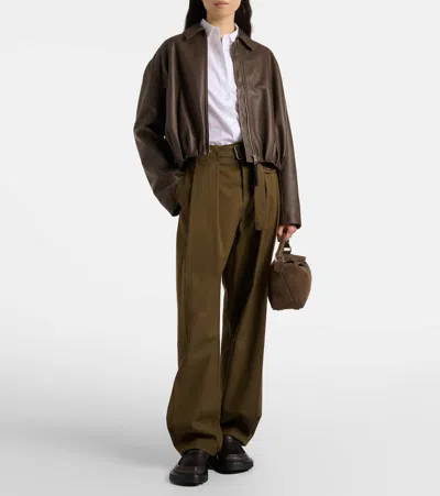 Loewe Womens Dark Green Draped Pointed-collar Leather Jacket In Brown