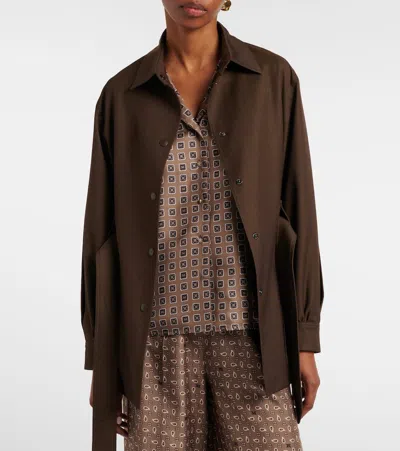 Max Mara Belted Virgin Wool Blazer In Brown