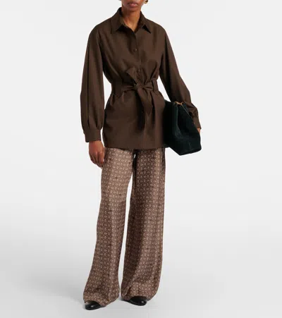 Max Mara Belted Virgin Wool Blazer In Brown