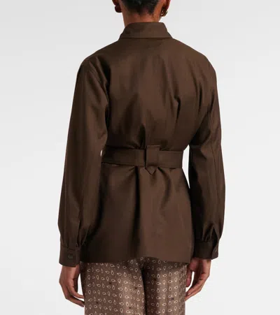 Max Mara Belted Virgin Wool Blazer In Brown