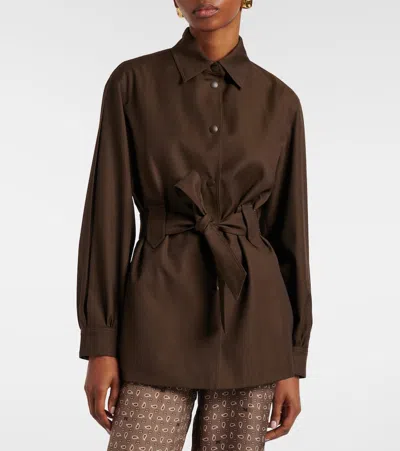 Max Mara Belted Virgin Wool Blazer In Brown