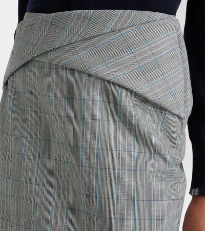 Victoria Beckham Checked Virgin Wool Midi Skirt In Gray