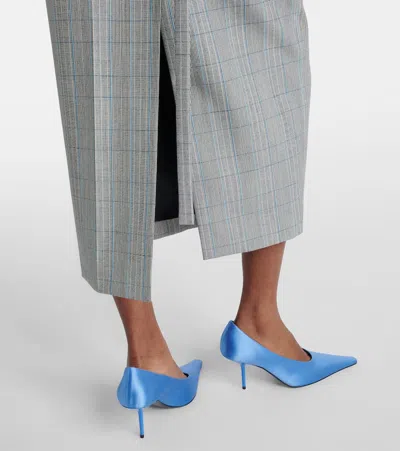 Victoria Beckham Checked Virgin Wool Midi Skirt In Gray