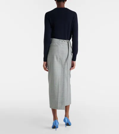 Victoria Beckham Checked Virgin Wool Midi Skirt In Gray