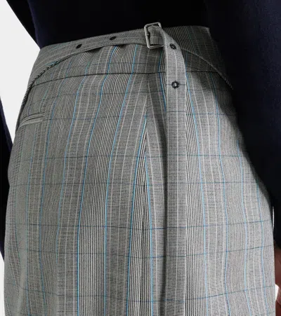 Victoria Beckham Checked Virgin Wool Midi Skirt In Gray