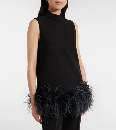 Max Mara Feather-trimmed Top In Black