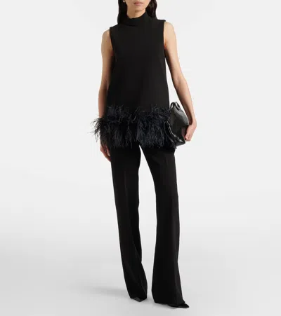 Max Mara Feather-trimmed Top In Black