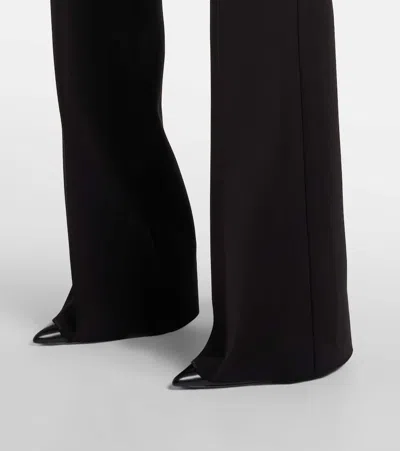 Max Mara Natural Stretch Pure Wool Flared Trousers In Black