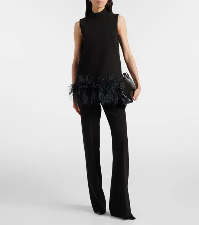Max Mara Natural Stretch Pure Wool Flared Trousers In Black