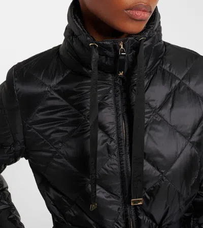 Max Mara Belted Quilted Down Jacket In Black