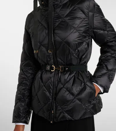 Max Mara Belted Quilted Down Jacket In Black