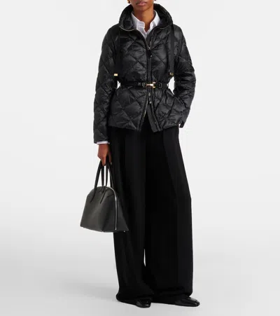 Max Mara Belted Quilted Down Jacket In Black