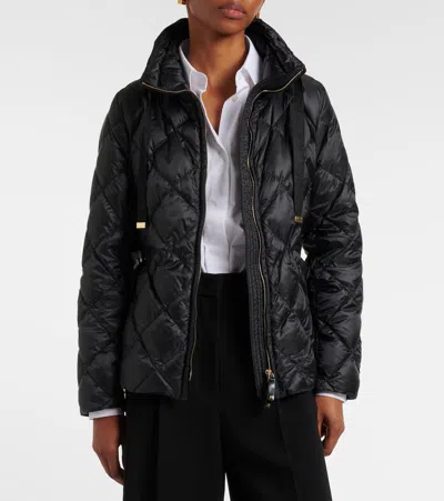 Max Mara Belted Quilted Down Jacket In Black