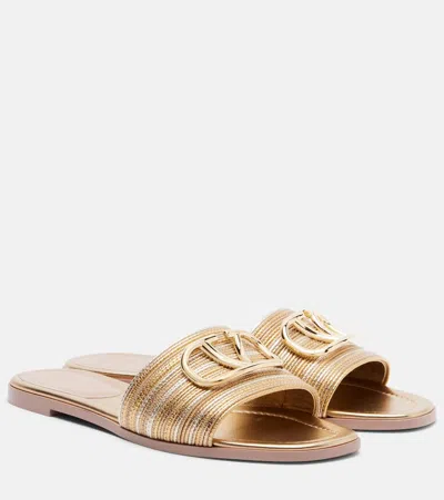 Valentino Garavani Vlogo Signature Metallic Leather Slide Sandal With Cornely Embroidery Woman Gold