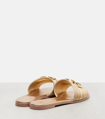 Valentino Garavani Vlogo Signature Metallic Leather Slide Sandal With Cornely Embroidery Woman Gold