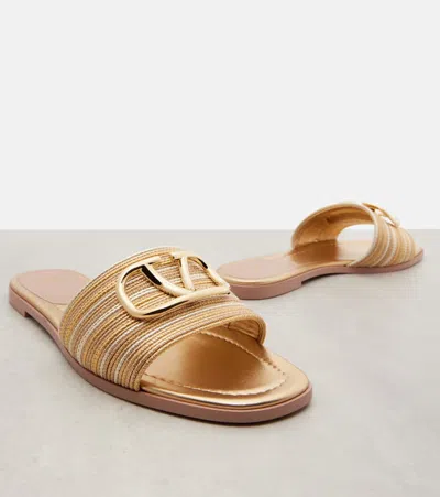 Valentino Garavani Vlogo Signature Metallic Leather Slide Sandal With Cornely Embroidery Woman Gold