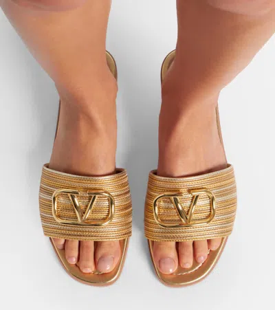 Valentino Garavani Vlogo Signature Metallic Leather Slide Sandal With Cornely Embroidery Woman Gold