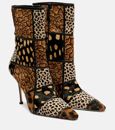 Manolo Blahnik Trulona 50 Leather-trimmed Patchwork Animal-print Calf Hair Ankle Boots In Brown