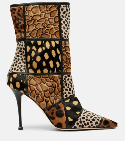 Manolo Blahnik Trulona 50 Leather-trimmed Patchwork Animal-print Calf Hair Ankle Boots In Brown