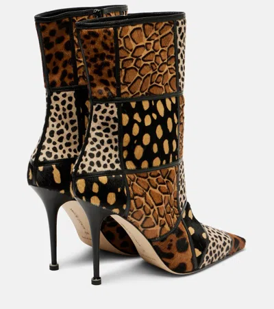 Manolo Blahnik Trulona 50 Leather-trimmed Patchwork Animal-print Calf Hair Ankle Boots In Brown