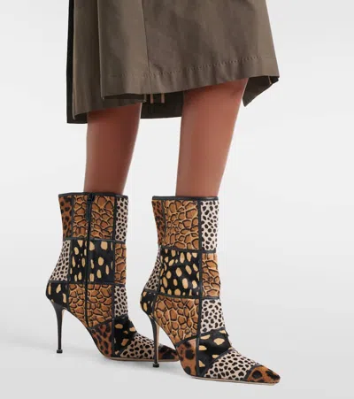 Manolo Blahnik Trulona 50 Leather-trimmed Patchwork Animal-print Calf Hair Ankle Boots In Brown