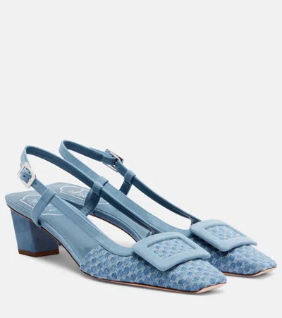 Roger Vivier Belle Vivier Slingback Pumps In Jacquard Denim In Blue