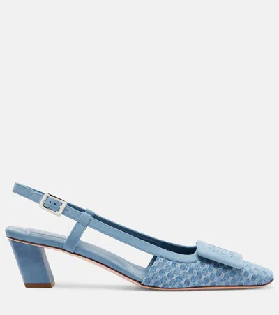 Roger Vivier Belle Vivier Slingback Pumps In Jacquard Denim In Blue