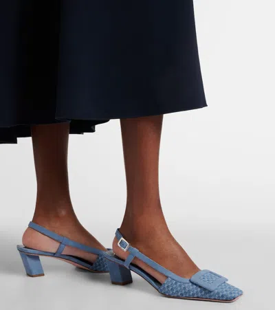 Roger Vivier Belle Vivier Slingback Pumps In Jacquard Denim In Blue