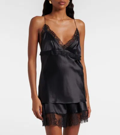 Nina Ricci Lace-trimmed Silk-blend Satin Camisole In Black