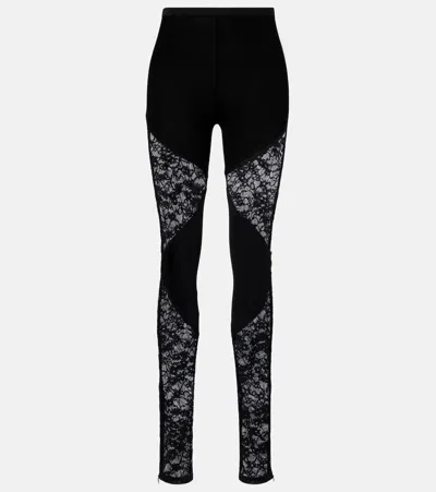 Nina Ricci Patchwork Leggings Lace Panels Sheer Waistband In Black
