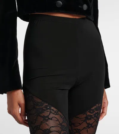 Nina Ricci Patchwork Leggings Lace Panels Sheer Waistband In Black