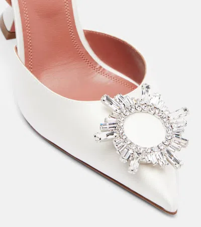 Amina Muaddi Begum Sling 70 Crystal Embellished White Leather Pumps