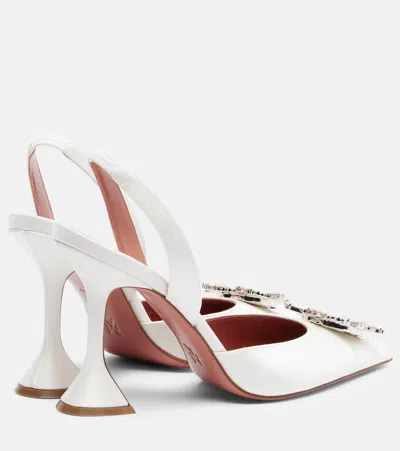 Amina Muaddi Begum Sling 70 Crystal Embellished White Leather Pumps