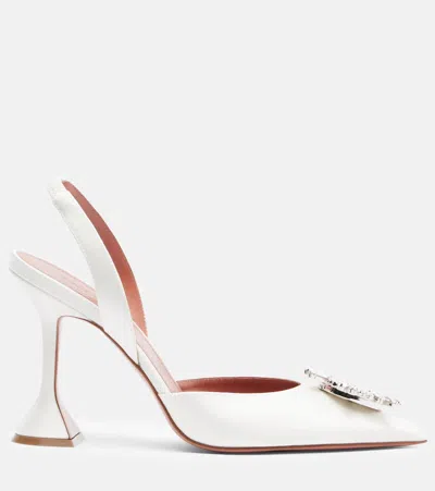 Amina Muaddi Begum Sling 70 Crystal Embellished White Leather Pumps