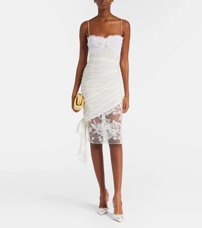 Amina Muaddi Begum Sling 70 Crystal Embellished White Leather Pumps